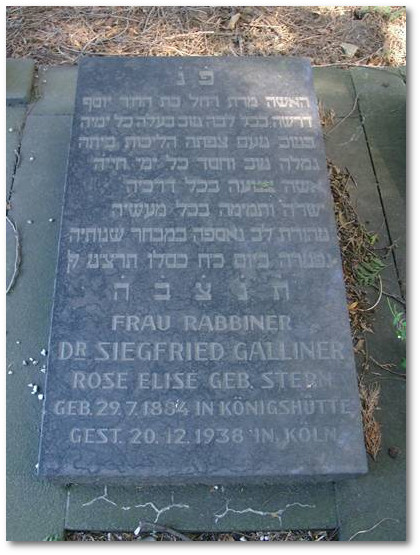 Grabstein Rose Elise Galliner auf dem jdischen Friedhof in Kln-Bocklemnd