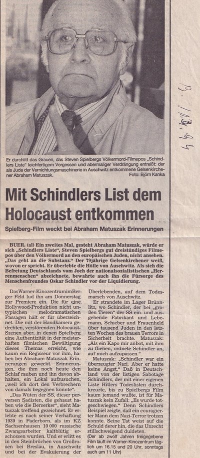 Abraham Matuszak aus Gelsenkirchen stand auf Schindlers Liste