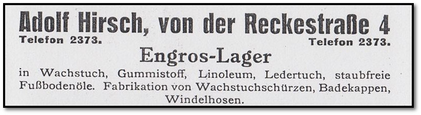 Eintrag der Firma Adolf Hirsch im Adressbuch Gelsenkirchen, Ausgabe 1914/15 