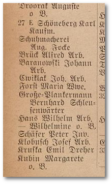 Adressbuch Gelsenkirchen, Ausgabe 1939. Karl Schöneberg ist noch als Eigentümer des Hauses Kaiser-Wilhelm-Str. 27 genannt 