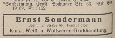 Eintrag Ernst Sondermann im Adressbuch Gelsenkirchen, 1927