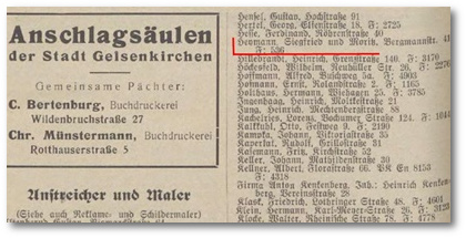 Auszug Adressbuch Stadt Gelsenkirchen, 1927