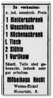 Werbeanzeige der Firma Hecht in der Wanne-Eickeler Zeitung v. 28.5.1930