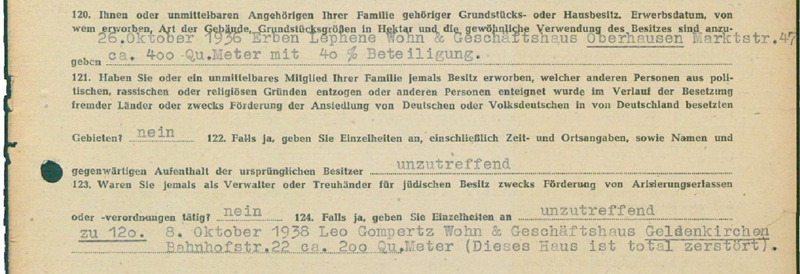 Ausschnitt aus der so genannten 'Entnazifizierungsakte' R�ter, Wilhelm