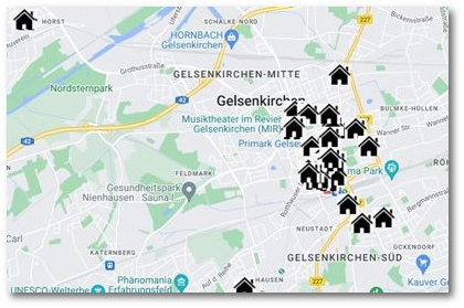 Interaktive Stadtkarte: Verortung Gelsenkirchener Ghettohäuser