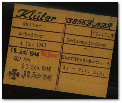 Schreibstubenkarte KZ Dachau, Walter Klüter. Arolsen Archives