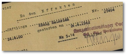 Dokument aus dem KZ Dachau, Arolsen Archives