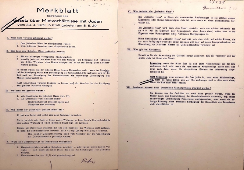 Merkblatt Mietverhaeltnisse mit Juden, 1939