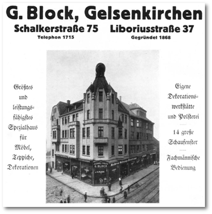 Das erste Mbelgeschft der Familie Gumpel Block in Gelsenkirchen, Schalker Strasse 75, um 1900