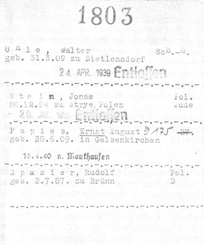 Hftlingsnummernkarte 1803, KZ Buchenwald