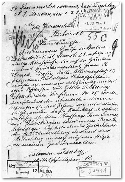 Brief von Salomon Silberberg an die Devisenstelle Berlin
