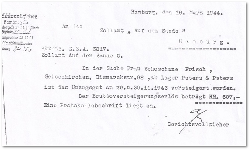 Versteigerung von Umzugsgut aus vormals jüdischem Eigentum